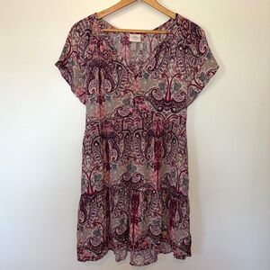 Knox Rose Pink & Navy Paisley V-Neck Short Sleeve Dress